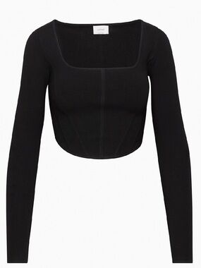 ARITZIA WILFRED Natalie Sweater Black Fitted Bustier Long Sleeve